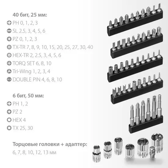 Набор отвертка с битами и головками KRAFTOOL 25554-H55 (55 предметов) – фото товара