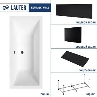 Ванна Lauter Oasis 155 21203055 (с каркасом, черным подголов., черным лиц. и торц.экраном) - изображение в каталоге