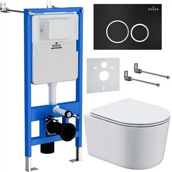 Унитаз подвесной Roxen Simple Compact в комплекте с инсталляцией StounFix Slim 6 в 1 911522 (кнопка: черный матовый) - изображение в каталоге