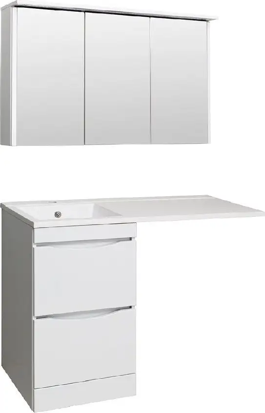 Runo Тумба с умывальником Runo Орион 45 2 ящика + Гамма 105 лайт с правым крылом (напольная, белый) – фото товара