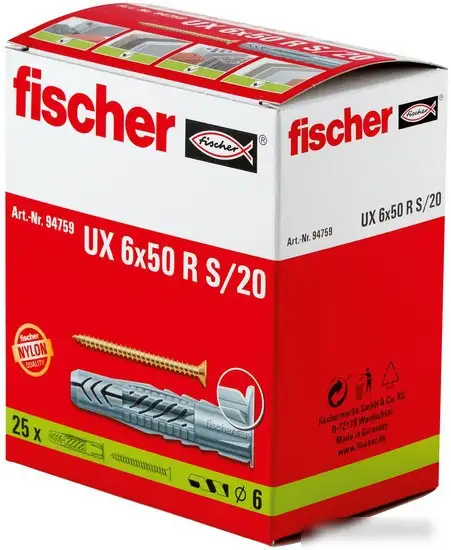 Дюбель универсальный Fischer UX 6X50 R S/20 94759 (25 шт) – фото товара