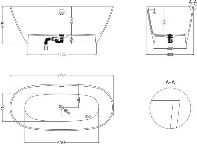 Ванна LoveForm Lofo 170x80 Solid Surface UM12122 (белый матовый) - фото товара