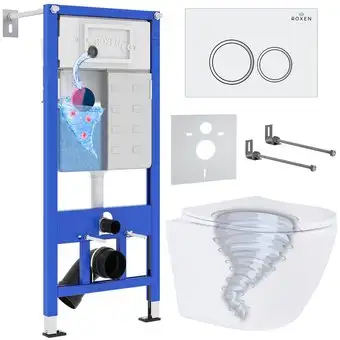 Унитаз подвесной Roxen Antares Tornado в комплекте с инсталляцией StounFix Dual Fresh 6 в 1 968335 (кнопка: белый глянцевый) - изображение в каталоге