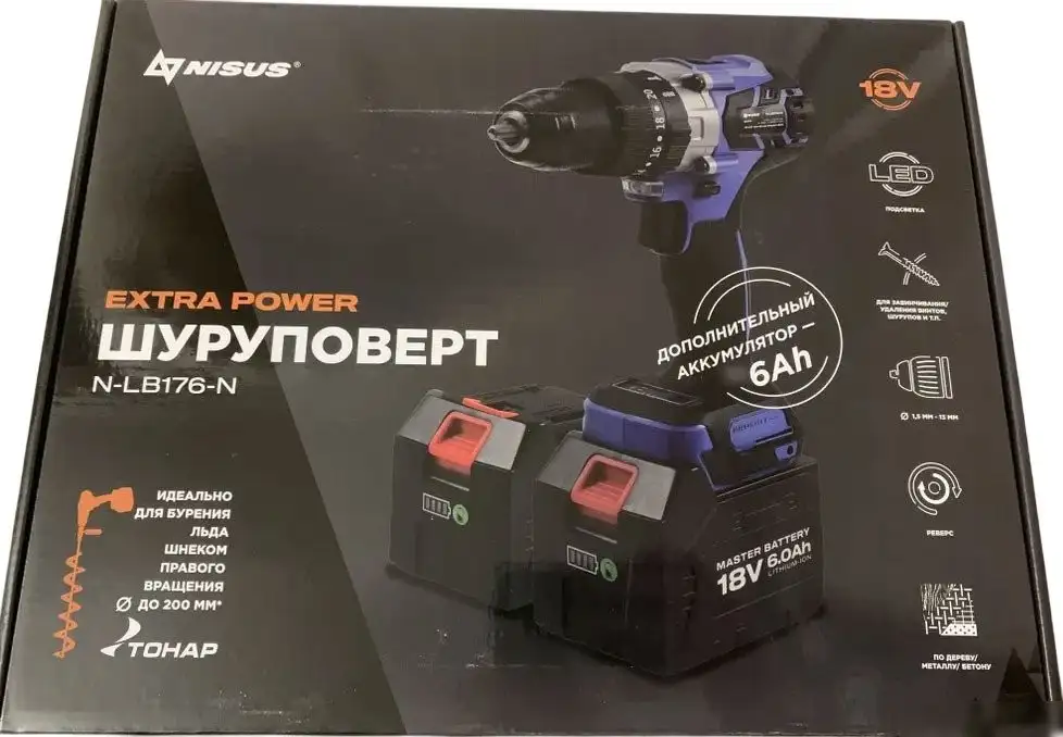 Ударная дрель-шуруповерт Nisus N-LB176-N (с 2-мя АКБ) – фото товара