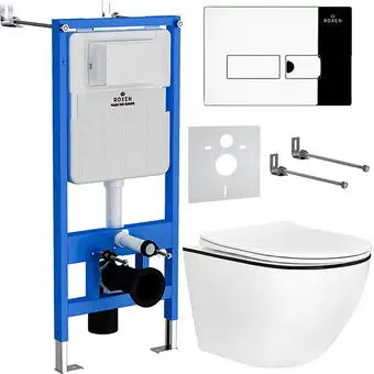 Унитаз подвесной Roxen Antares Black в комплекте с инсталляцией StounFix Slim 6 в 1 964772 (кнопка: хром глянец) - изображение в каталоге