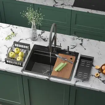 Кухонная мойка Roxen Stage 560250-60-BS оружейная сталь (с держателем для ножей и аксессуарами) - изображение в каталоге