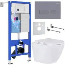 Унитаз подвесной Roxen Antares 530185-01 в комплекте с инсталляцией StounFix Slim 6 в 1 966771 (кнопка: серый гранит)