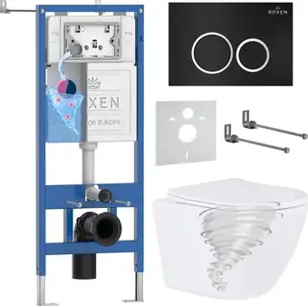 Унитаз подвесной Roxen Antares Tornado Long в комплекте с инсталляцией StounFix Dual Fresh 6 в 1 868424 (кнопка: черный матовая) - изображение в каталоге