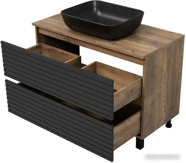 Brevita Тумба под умывальник Dakota DAK-07100-19/02-2Я (черный/темное дерево) – фото товара