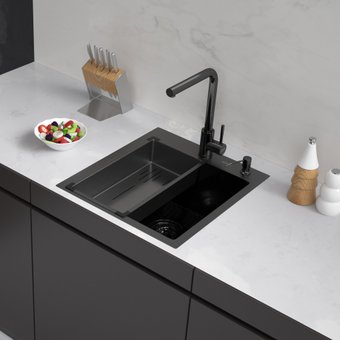 Кухонная мойка ARFEKA Eco AR мойка 450*500, коландер G, дозатор Black - изображение в каталоге