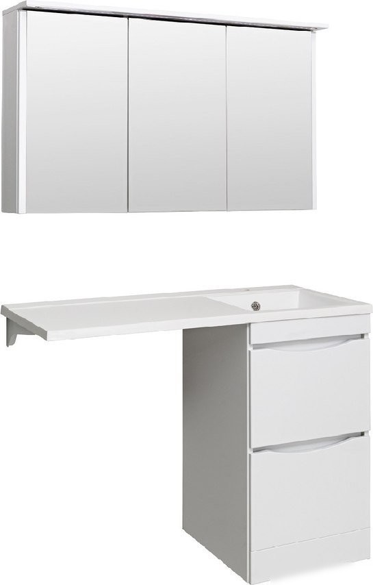 Runo Тумба с умывальником Runo Орион 45 2 ящика + Гамма 105 лайт с левым крылом (напольная, белый) – фото товара