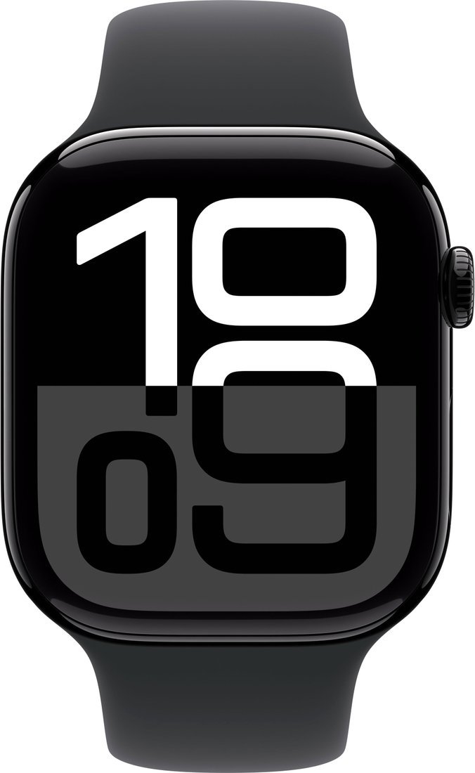 Умные часы Apple Watch Series 10 46 мм (алюминиевый корпус, черный/черный, спортивный силиконовый ремешок S/M) – фото товара