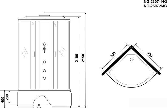 Душевая кабина Niagara NG-2507-14G 80x80x215 (тонированное стекло) - фото товара
