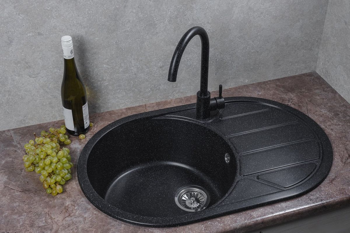 Кухонная мойка Marblan Elon R (черный,с сифоном) - фото товара