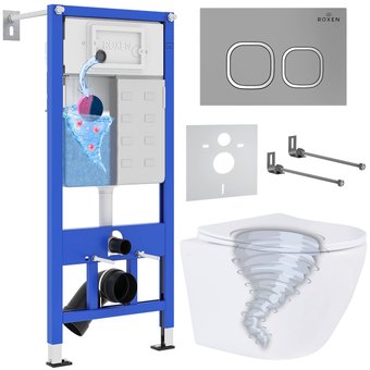 Унитаз подвесной Roxen Antares Tornado в комплекте с инсталляцией StounFix Dual Fresh 6 в 1 968387 (кнопка: хром матовый) - изображение в каталоге