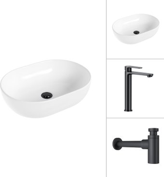 Умывальник Lauter 21836A + Moon 21СК8691BS с сифоном 21635B (черный матовый) - изображение в каталоге