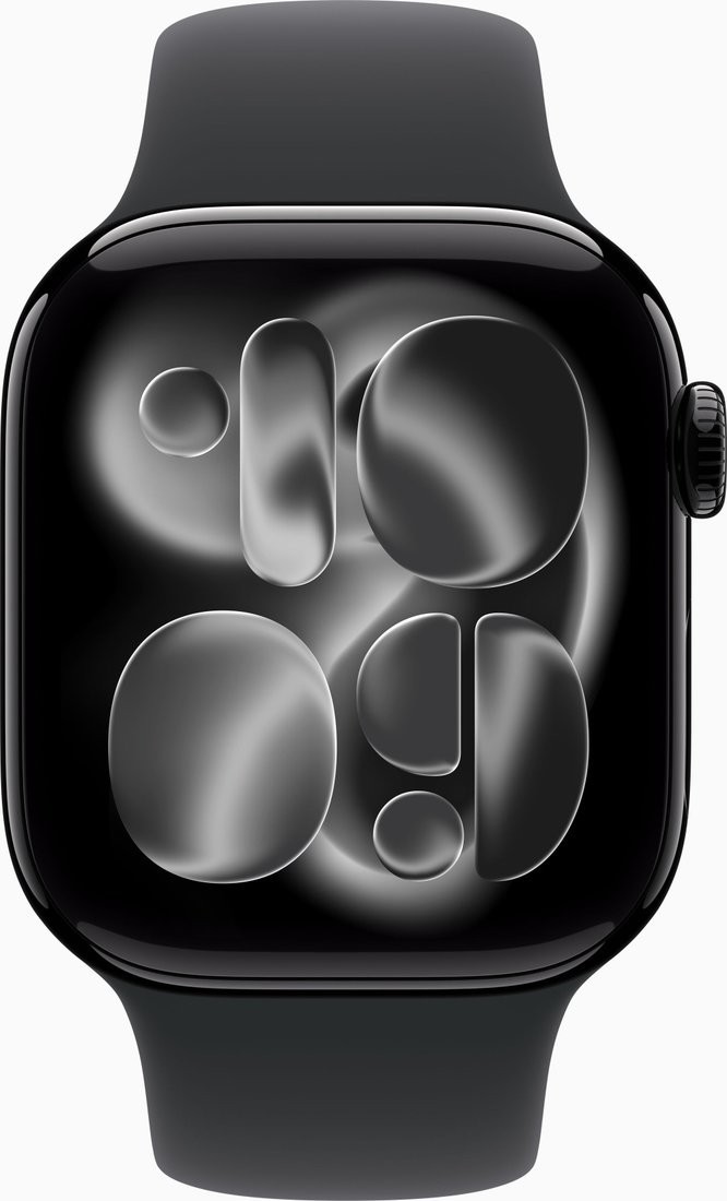 Умные часы Apple Watch Series 11 42 мм (алюминиевый корпус, черный/черный, спортивный силиконовый ремешок M/L) – фото товара