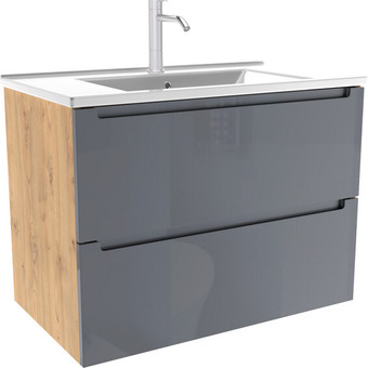 ЗОВ Тумба под умывальник Дион 80 D80LHO0M7015GKV5 (графит глянцевый/дуб) – изображение в каталоге
