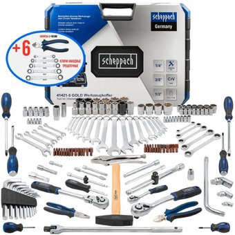 Универсальный набор инструментов Scheppach Sch-41421-5 Gold (148 предметов) – изображение в каталоге