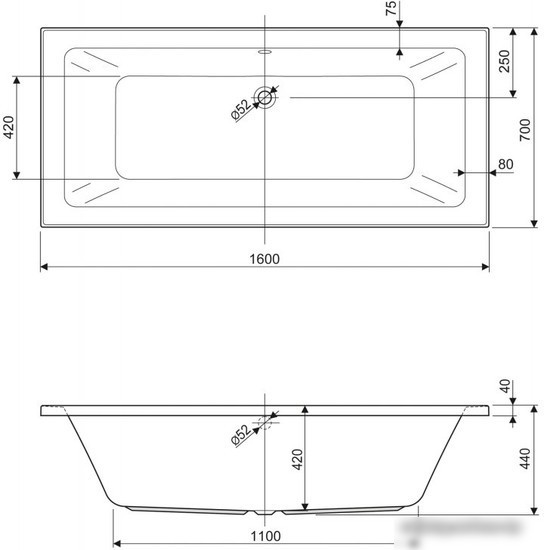 Ванна Cezares Plane Mini 160x70 - фото товара