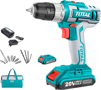 Дрель-шуруповерт Total TDLI2002 (с 2-мя АКБ, сумка, набор оснастки) – изображение в каталоге