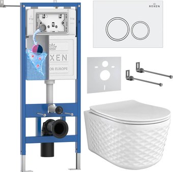 Унитаз подвесной Roxen Vine Tornado в комплекте с инсталляцией StounFix Dual Fresh 6 в 1 979007 (кнопка: белый глянцевый) - изображение в каталоге