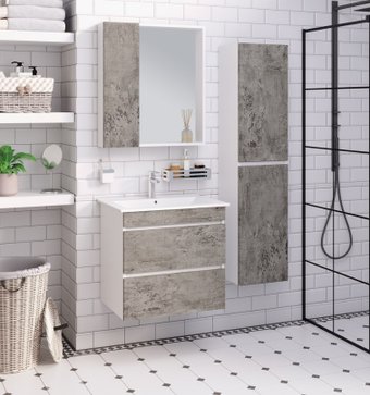 Runo Тумба с умывальником Runo Манхэттен 65 + Оскар 65 (подвесная, серый бетон) – изображение в каталоге