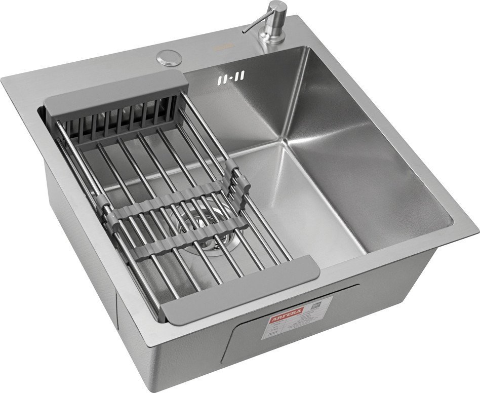 Кухонная мойка ARFEKA ECO AR мойка 500*500, коландер, дозатор SATIN DECOR VOLCANIC ROCK - фото товара