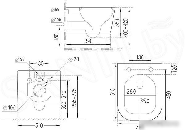 Унитаз подвесной Roxen Cube bidet в комплекте с инсталляцией StounFix Slim 6 в 1 966246 (кнопка: бежевый) - фото товара