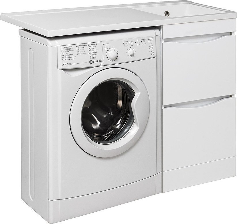 Runo Тумба с умывальником Runo Орион 45 2 ящика + Гамма 105 лайт с левым крылом (напольная, белый) – фото товара