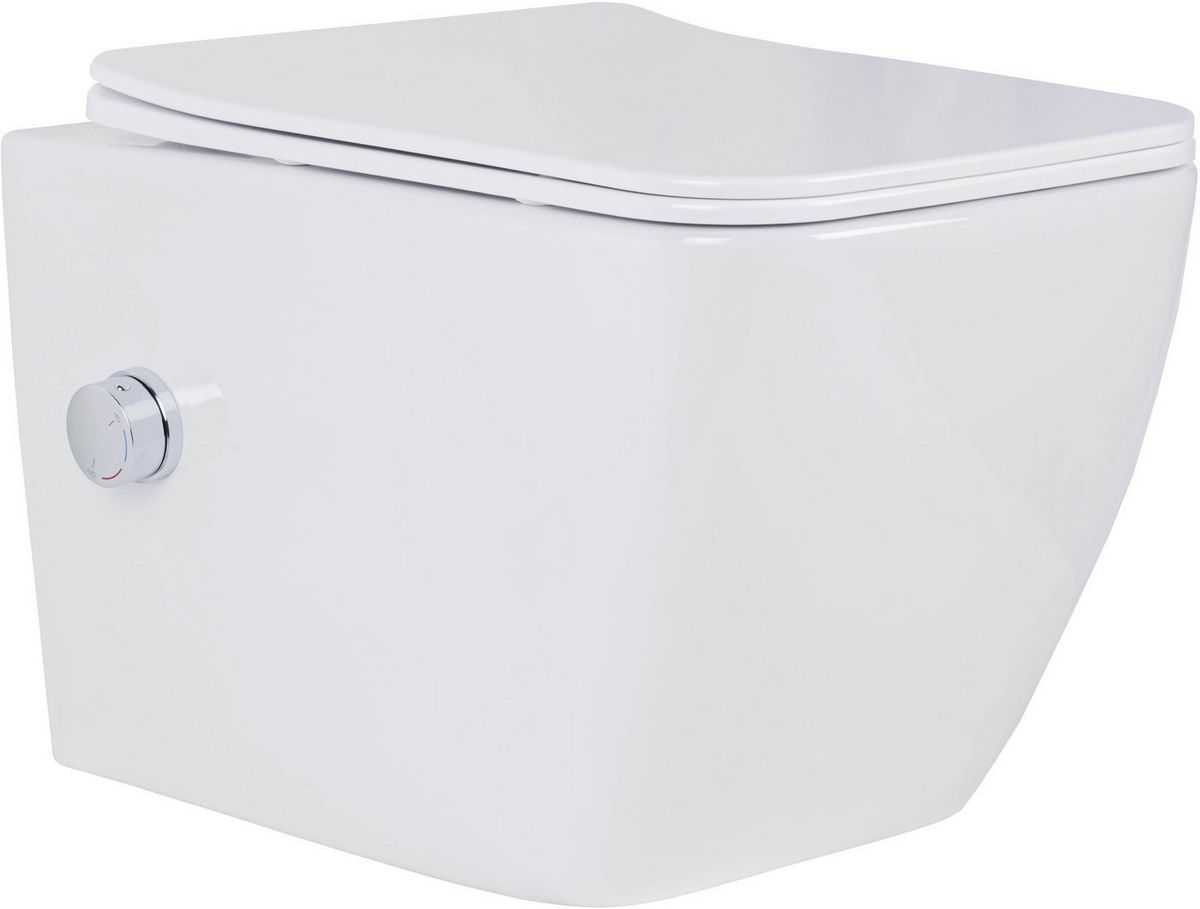 Унитаз подвесной Roxen Cube bidet в комплекте с инсталляцией StounFix Dual Fresh 6 в 1 968439 (кнопка: сатин) - фото товара
