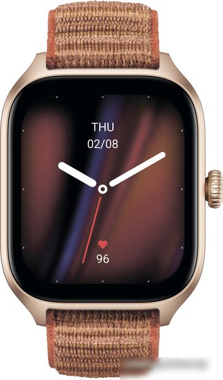 Умные часы Amazfit GTS 4 (золотистый, с коричневым нейлоновым ремешком) – фото товара