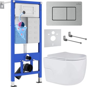 Унитаз подвесной Roxen Porto в комплекте с инсталляцией StounFix Dual Fresh 6 в 1 968445 (кнопка: сатин) - изображение в каталоге