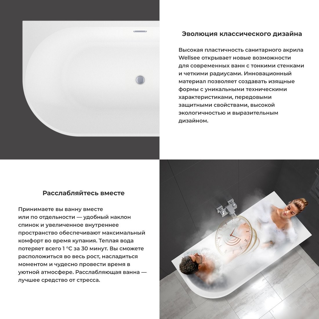 Ванна Wellsee Excellence Pro 170x75 28761103R (пристенная ванна (правая) белый глянец, экран, ножки, сифон-автомат матовый черный) - фото товара