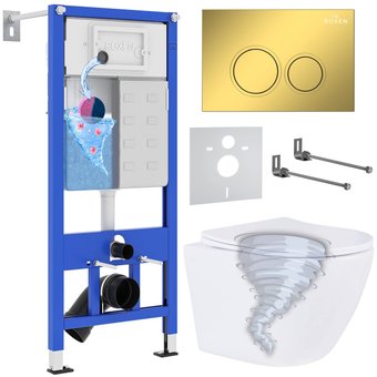 Унитаз подвесной Roxen Antares Tornado в комплекте с инсталляцией StounFix Dual Fresh 6 в 1 968356 (кнопка: золото глянцевое) - изображение в каталоге