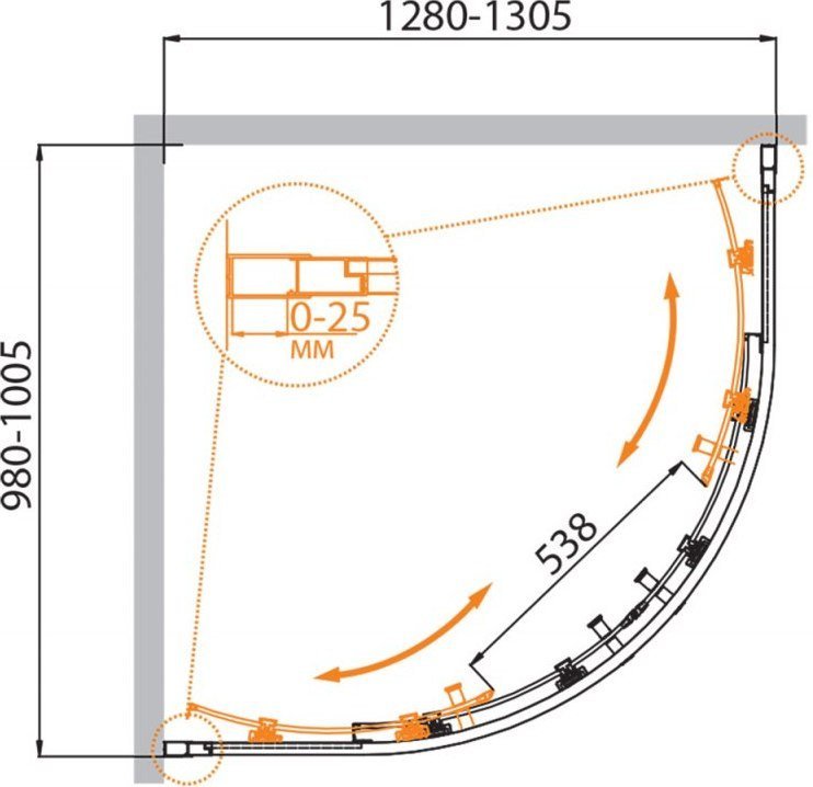 Душевой уголок Cezares MOLVENO-RH-2-130/100-C-BORO-IV - фото товара