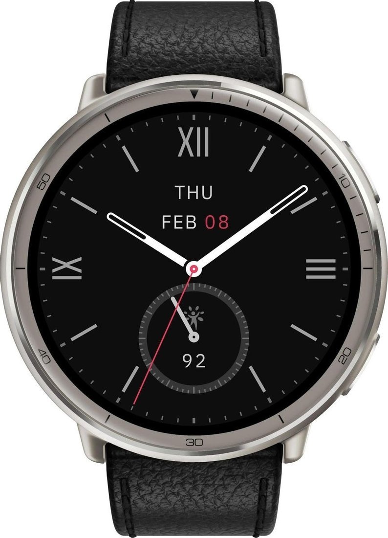 Умные часы Amazfit Active 2 Premium (серебристый, с черным кожаным ремешком) – фото товара