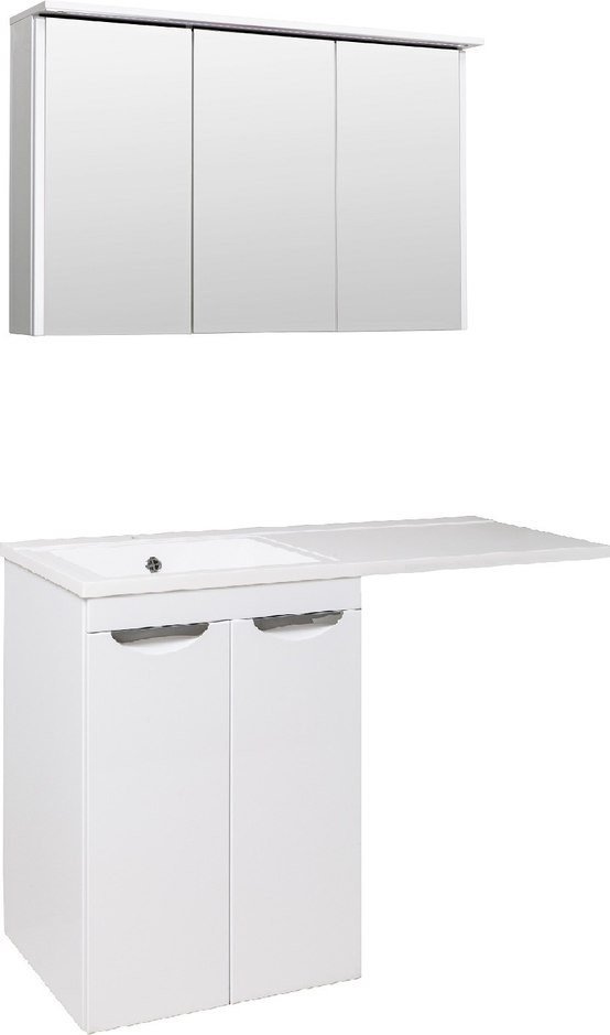 Runo Тумба с умывальником Runo Лира 60 + Гамма 120 лайт с правым крылом (напольная, белый) – фото товара
