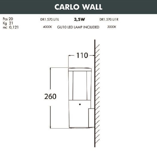 Уличный настенный светильник Fumagalli Carlo DR1.570.000.AXU1L – фото товара