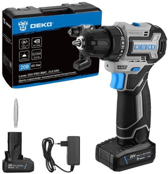 Дрель-шуруповерт Deko Loner 20V PRO 085-1010 (с 2-мя АКБ, кейс) – изображение в каталоге
