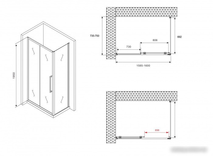Душевой уголок Abber Schwarzer Diamant AG30160H-S75 - фото товара