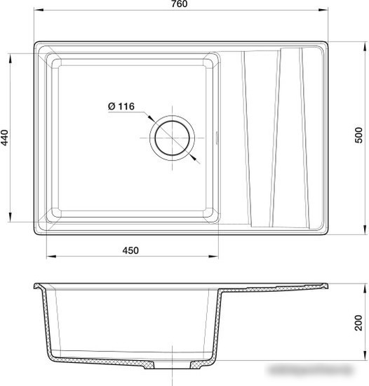 Кухонная мойка GranFest GF-LV-760L (иней) - фото товара