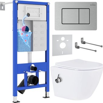 Унитаз подвесной Roxen Antares Bidet в комплекте с инсталляцией StounFix Dual Fresh 6 в 1 968424 (кнопка: сатин) - изображение в каталоге