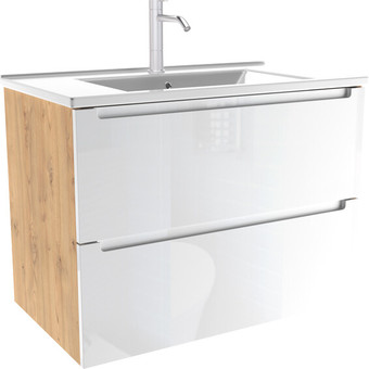 ЗОВ Тумба под умывальник Дион 80 D80LHO0M9003GKV5 (белый глянцевый/дуб) – изображение в каталоге