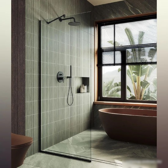 Душевая стенка MaybahGlass 195x79 MGD-695-6у (прозрачное стекло/черный) - фото товара