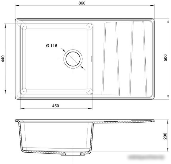Кухонная мойка GranFest GF-LV-860L (серый) - фото товара