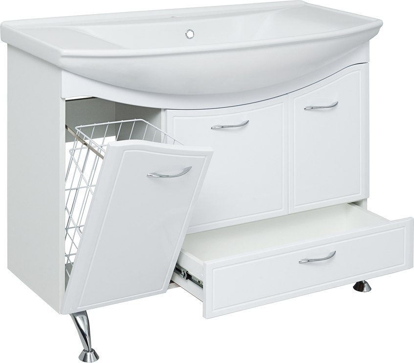 Runo Тумба с умывальником Runo Севилья 105 с корзиной для белья + Стиль 1050 (напольная) – фото товара