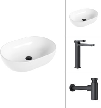 Умывальник Lauter 21836A + Cascade 21СК0655BS с сифоном 21635B (черный матовый) - изображение в каталоге