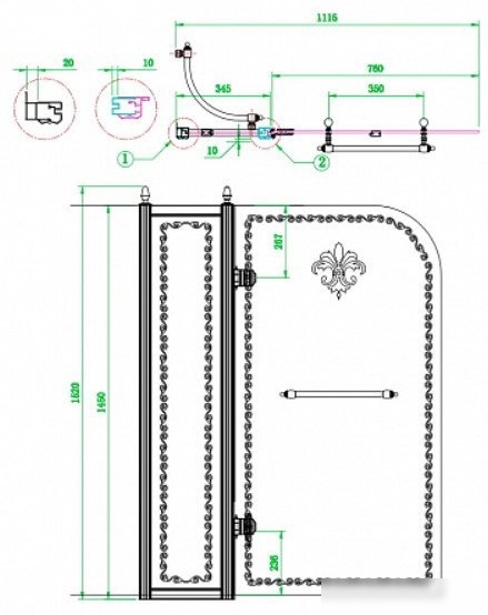 Душевая стенка Cezares RETRO-30/145-FIX-CP-Br (боковая) - фото товара