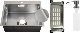 Кухонная мойка Schtoff Best Decor Silver 5550 + коландер металл K-1 BLACK + дозатор SD-1 GREY - изображение в каталоге